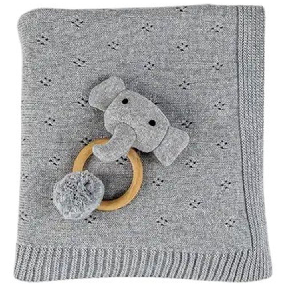 Bumble & Bird - Cozy Cocoon Knitted Blanket With Rattle - Grey