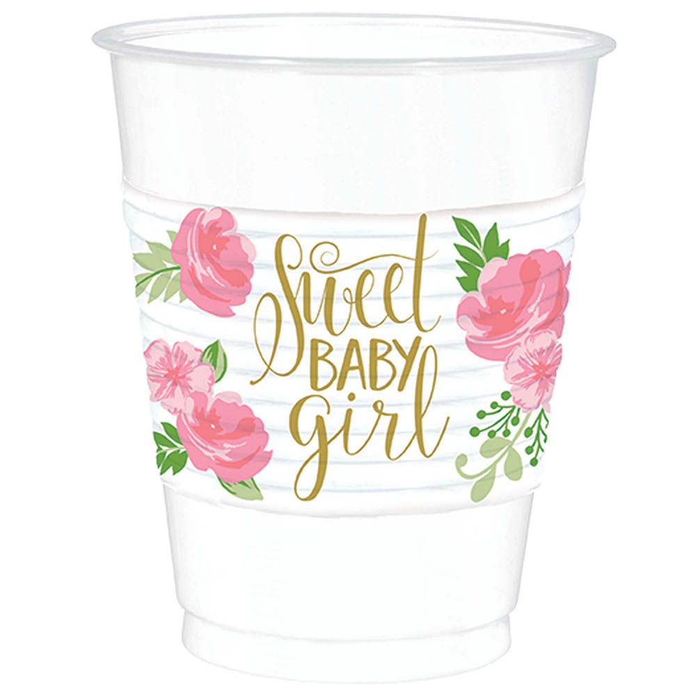 Amscan - Floral Baby Girl Plastic Cups, 16Oz, 25pcs