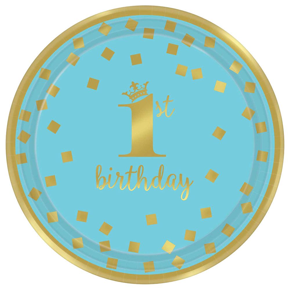 1st Birthday Boy Metallic Paper Plates