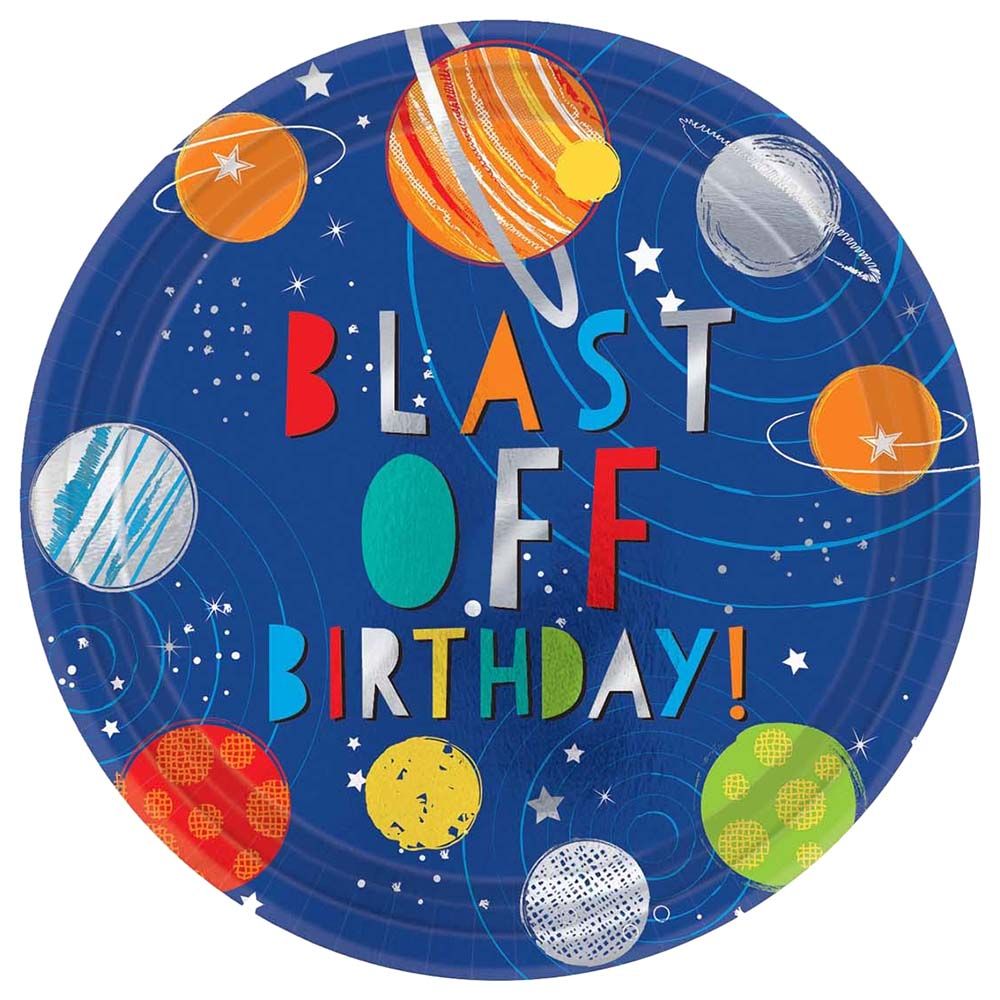 Blast Off Birthday 7" Metallic Plates 8pcs