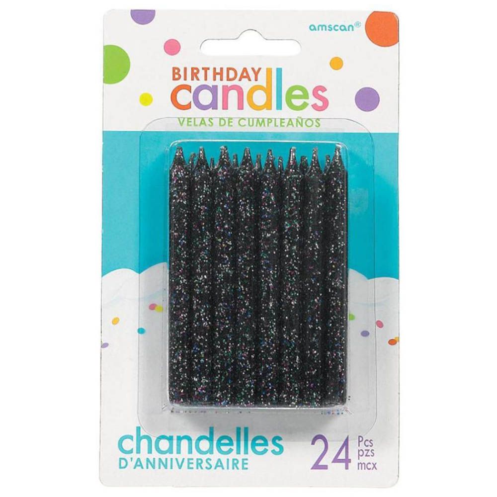 Amscan - Large Spiral Glitter Candles 24 pcs - Black 