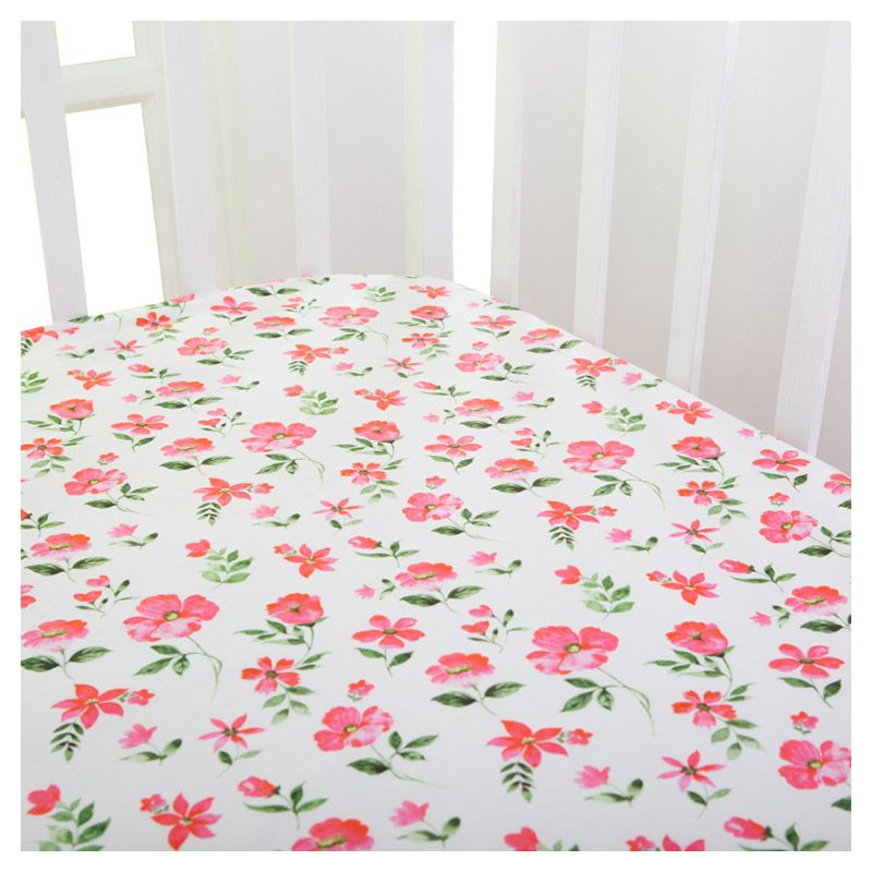 Little West Street - Blossoms Organic Crib Fitted Sheet Pink