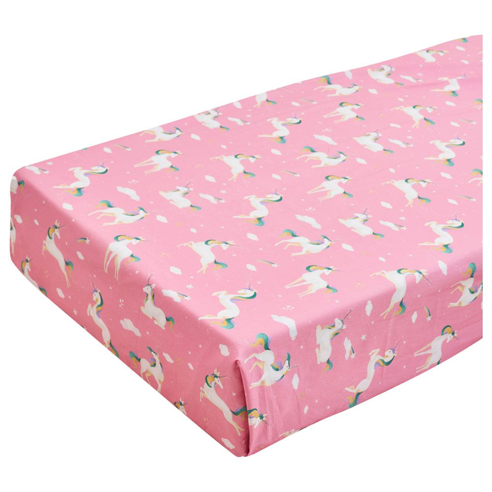 Little West Street - Organic Unicorns Pink Crib Sheet - Pink