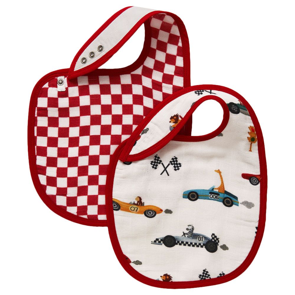 Little West Street - Racings Cars Bib Set-2pcs - Red/White