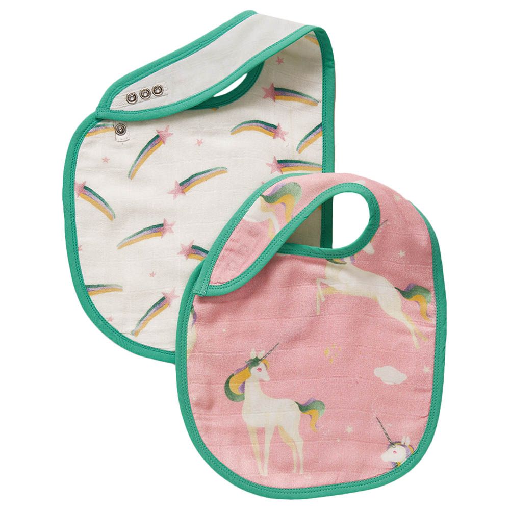 Little West Street Unicorns Organic Bib Set-2pcs-Pink/Green