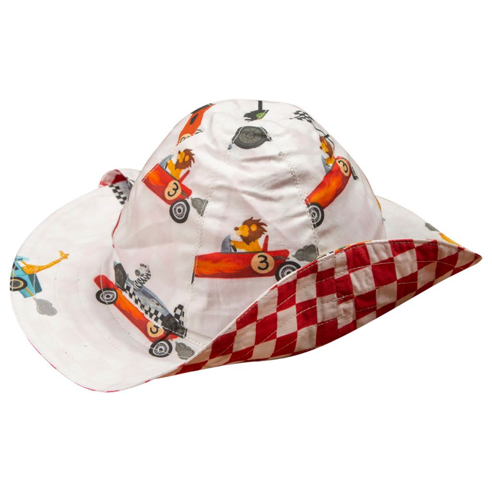 Little West Street - Racing Cars Organic Sun Hat - White/Red