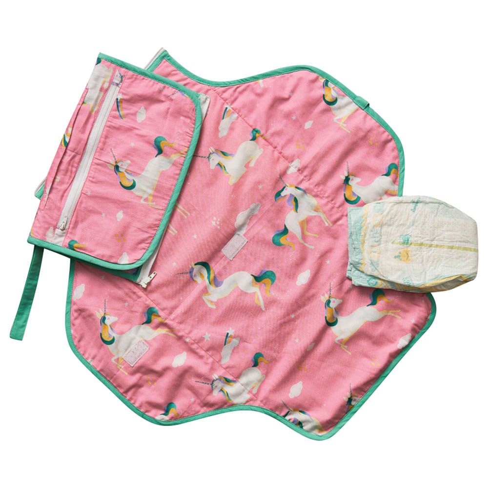 Little West Street - Unicorns Organic Diaper Clutch - Pink