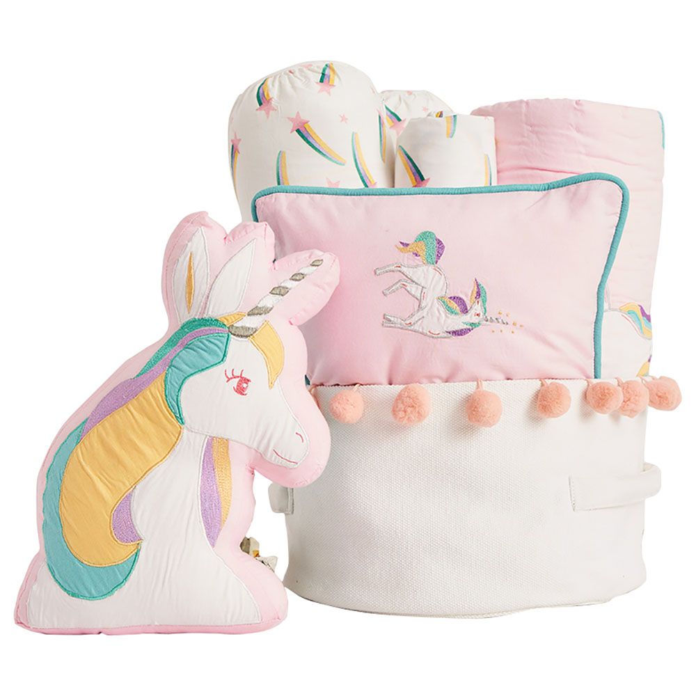 Little West Street Unicorns Gift Hamper-6pcs w/ Quilt - Pink