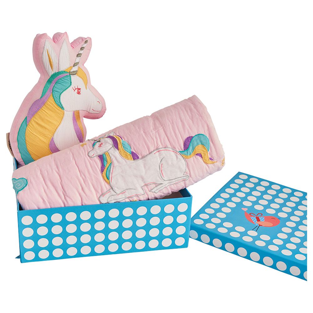 Little West Street - Unicorns Gift Set-2pcs w/ Quilt - Pink