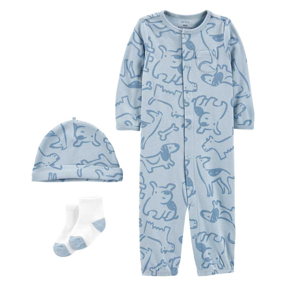 Carter's - 3pc-Set - Converter Printed Gown, Cap & Socks - Blue