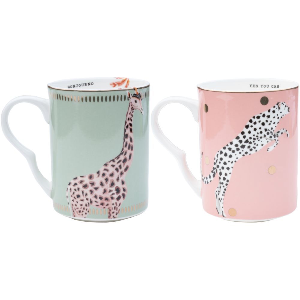 Yvonne Ellen - Cheetah and Giraffe Mugs 250ml Set of 2