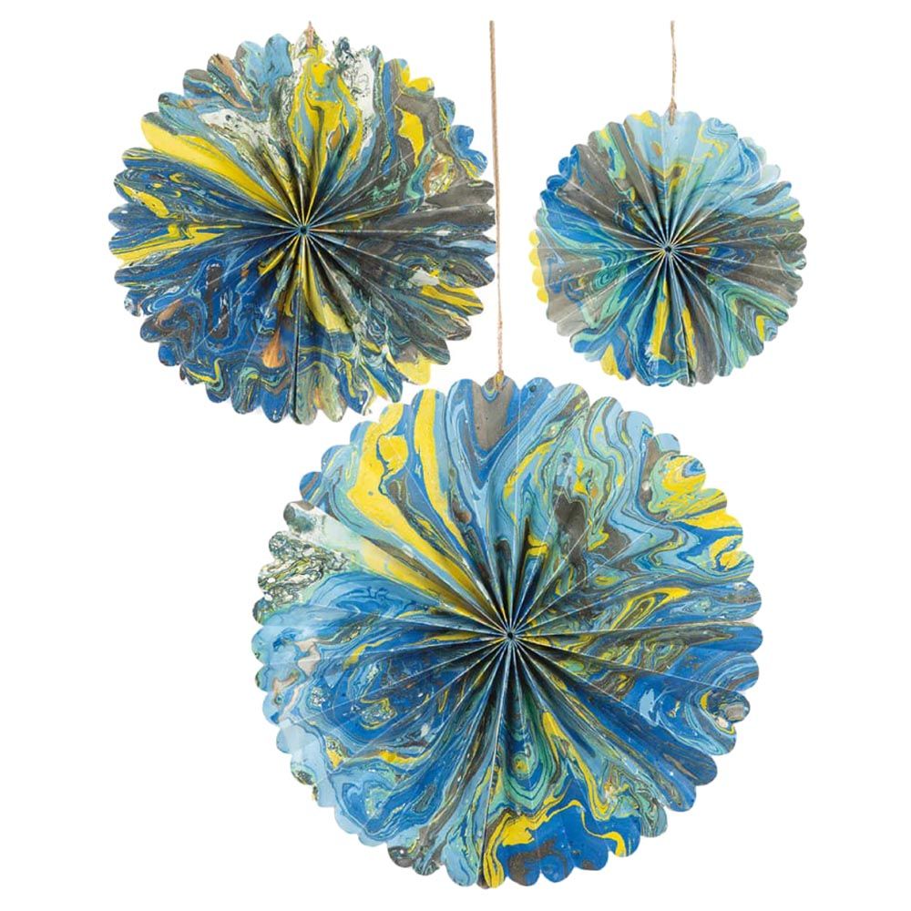 Talking Tables - Marble Paper Fan Decorations - Pack Of 3