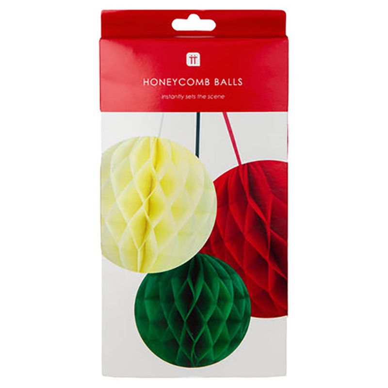 Talking Tables - Red, Green & Cream Honeycomb Balls - 3pcs