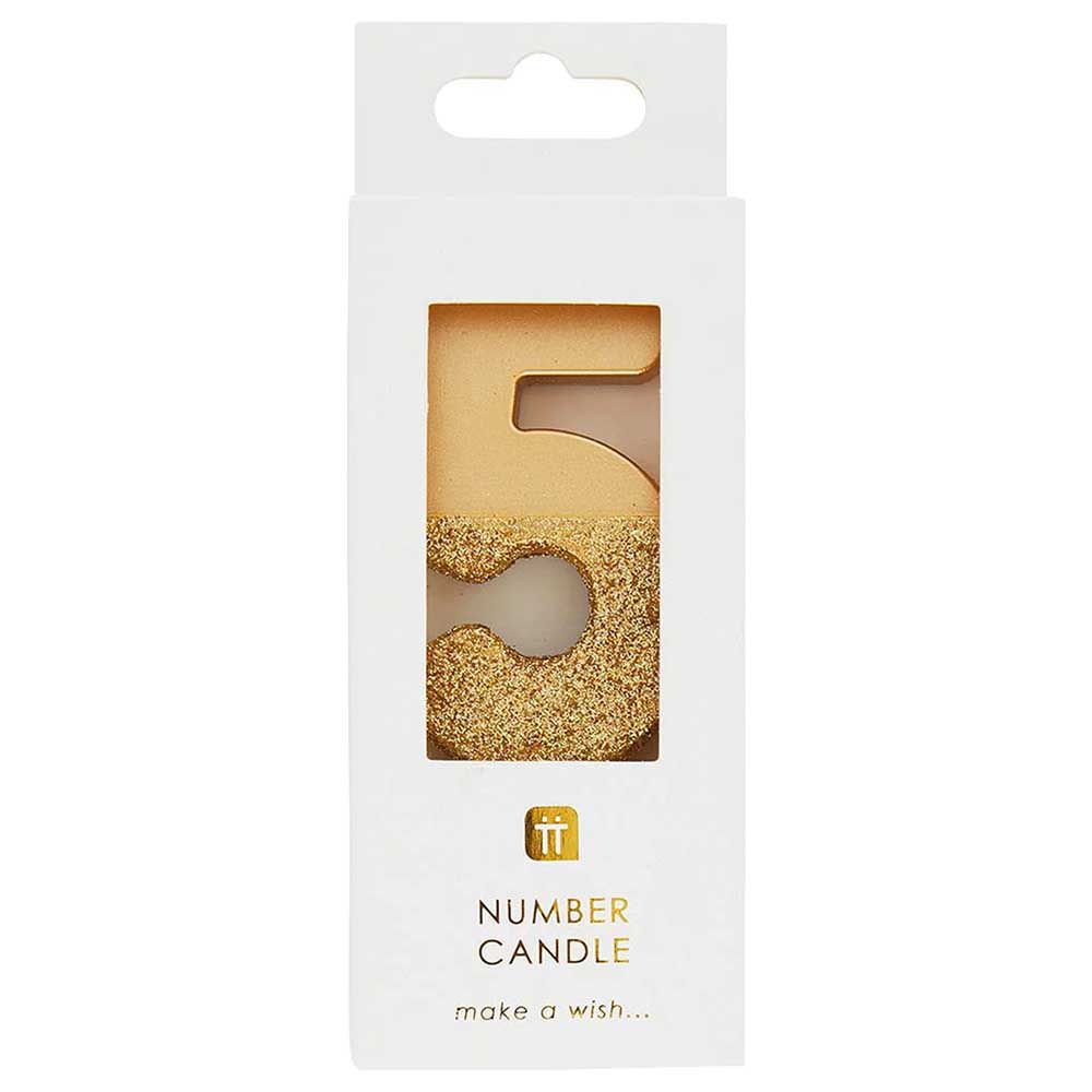 Talking Tables - We Heart Birthdays Glitter Number Candle 5 - Gold