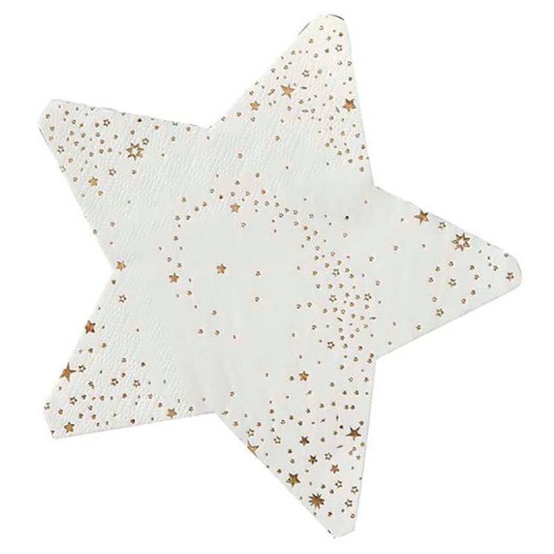 Ginger Ray - Foiled Star Shaped Paper Napkins - 16pcs - White/Gold