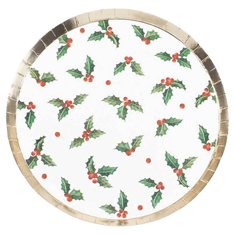 Ginger Ray - Foiled Holly Leaf Paper Plate - 8pcs