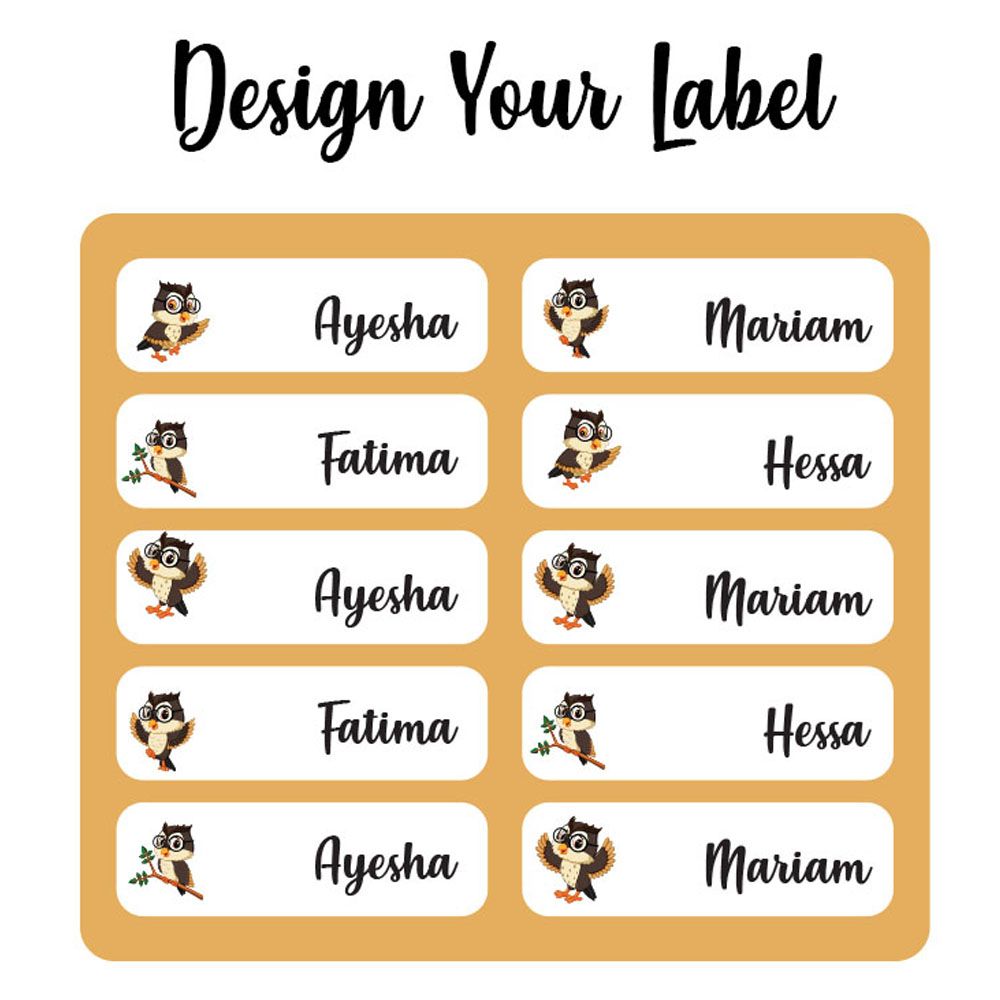 Printshop - Waterproof Personalised Labels - Pack of 84 - Owl