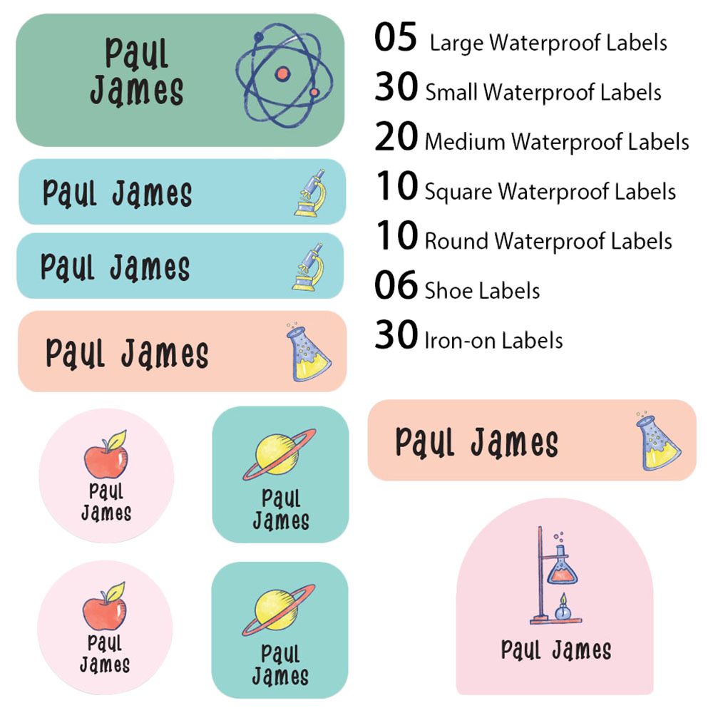 My Labels - Shoe & Iron On Waterproof Labels - Scientific