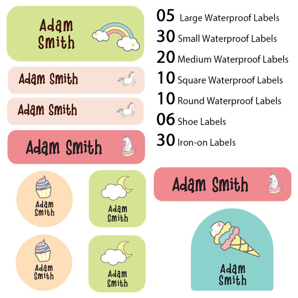 My Labels - Shoe & Iron On Waterproof Labels - Unicorn & Rainbow