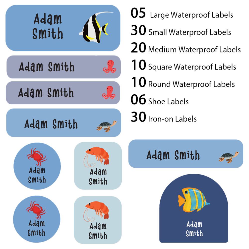 My Labels - Shoe & Iron On Waterproof Labels - Aquatic Animal