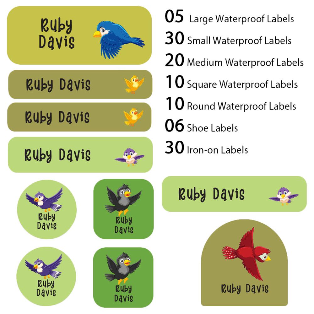 My Labels - Shoe & Iron On Waterproof Labels - Colorful Birds