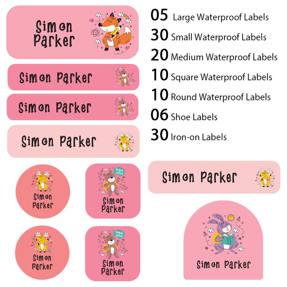 My Labels - Shoe & Iron On Waterproof Labels - Animal - Pink