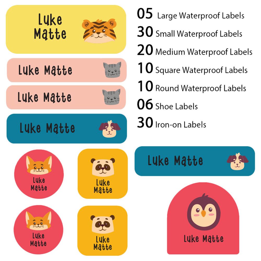 My Labels - Shoe & Iron On Waterproof Labels - Cute Animal