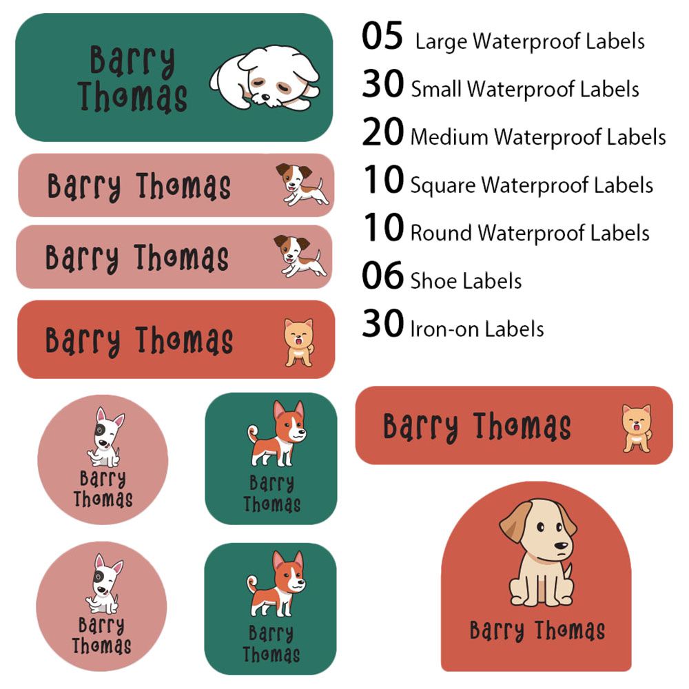 My Labels - Shoe & Iron On Waterproof Labels - Dogs