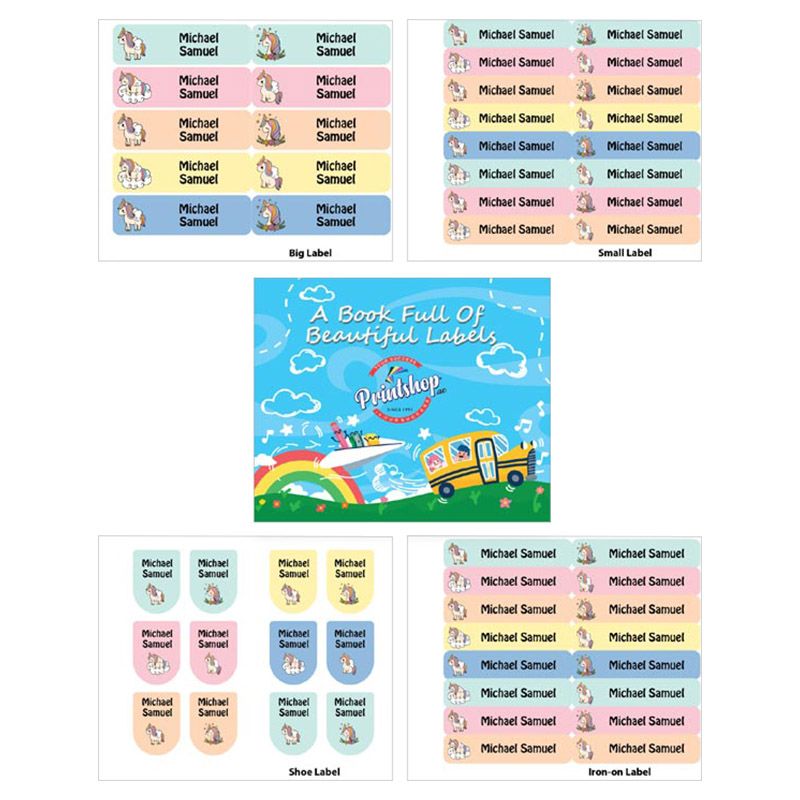 Printshop - Personalised Waterproof Labels Set - Unicorn