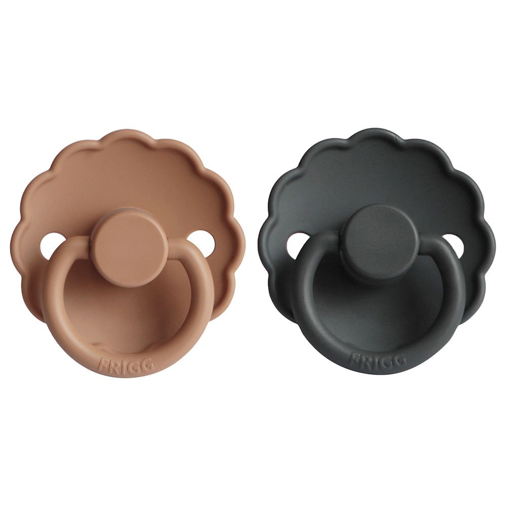 Frigg - Daisy Silicone Pacifier 0-6M 2-Pack S1 - Graphite/Peach Bronze