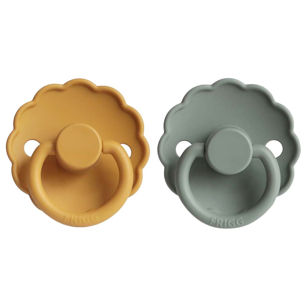 Frigg - Daisy Silicone Pacifier 0-6M 2-Pack S1 - Honey Gold/Lily Pad