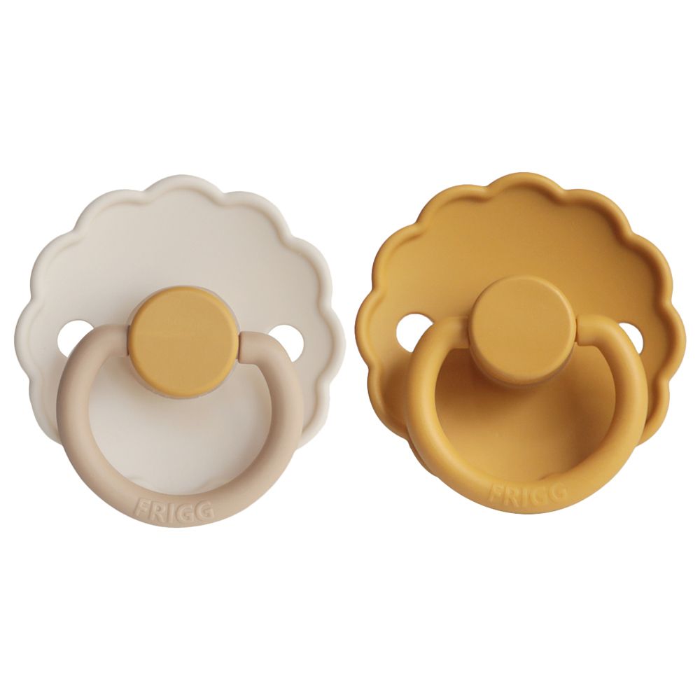 Frigg - Daisy Silicone Pacifier 6-18M 2-Pack S2 - Chamomile/Honey gold