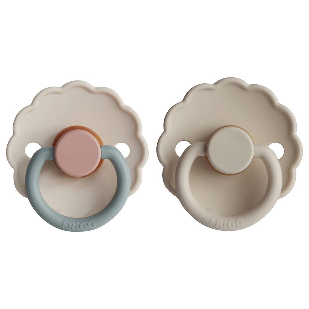 FRIGG Daisy Block Latex Baby Pacifier 0-6M 2-Pack - Cotton Candy/Sandstone - Size 1