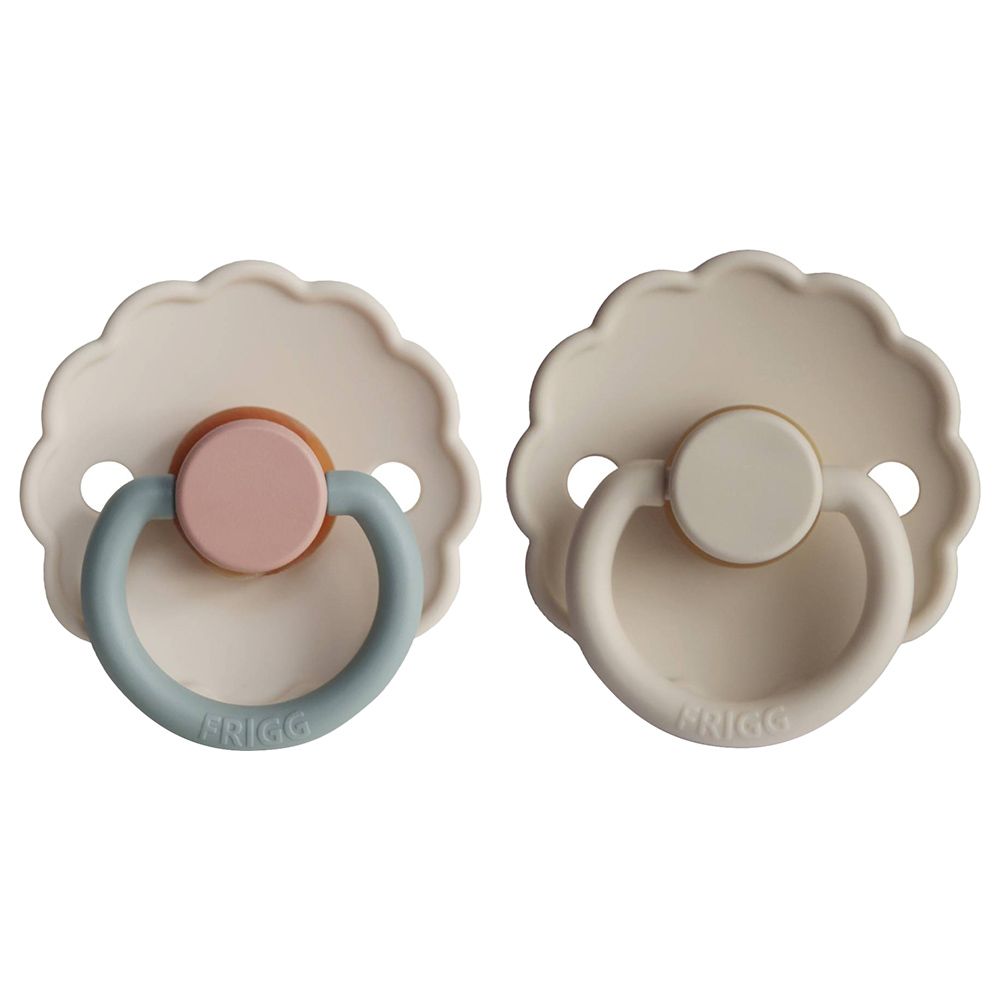 FRIGG Daisy Block Latex Baby Pacifier 6-18M 2-Pack Cotton Candy/Sandstone - Size 2