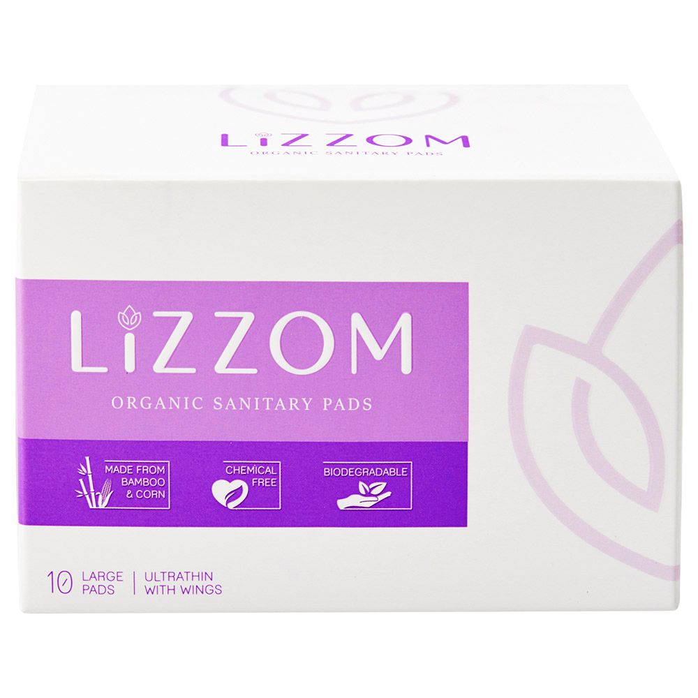 Lizzom - Organic Ultrathin With Dual Wings 10 Large Pads (Biodegradable)