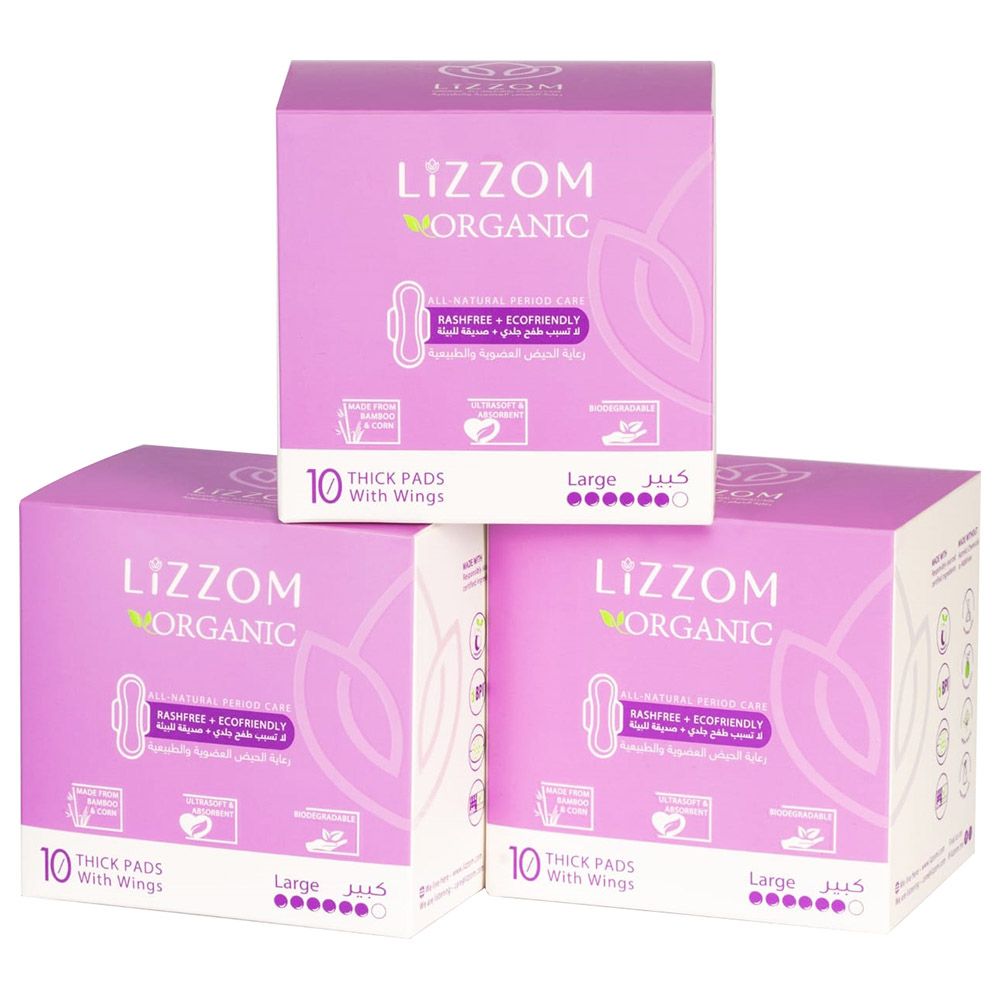 Lizzom - Night Pads Large Size W/ Wings 30 Count Pack Of 3