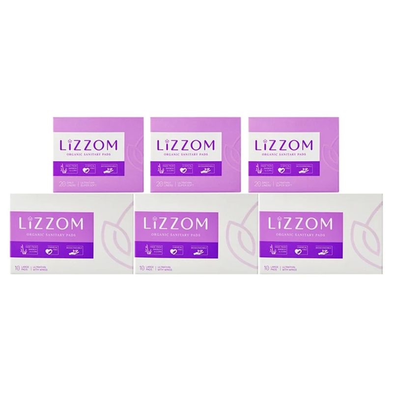 Lizzom Quaterly Bundle Pack - 30 Large Pads & 60 Liners