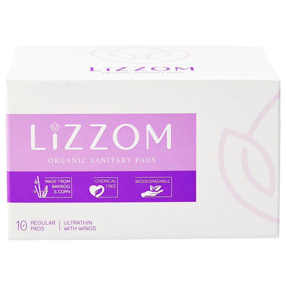 Lizzom - Organic Ultrathin With Wings 10 Regular Pads (Biodegradable)