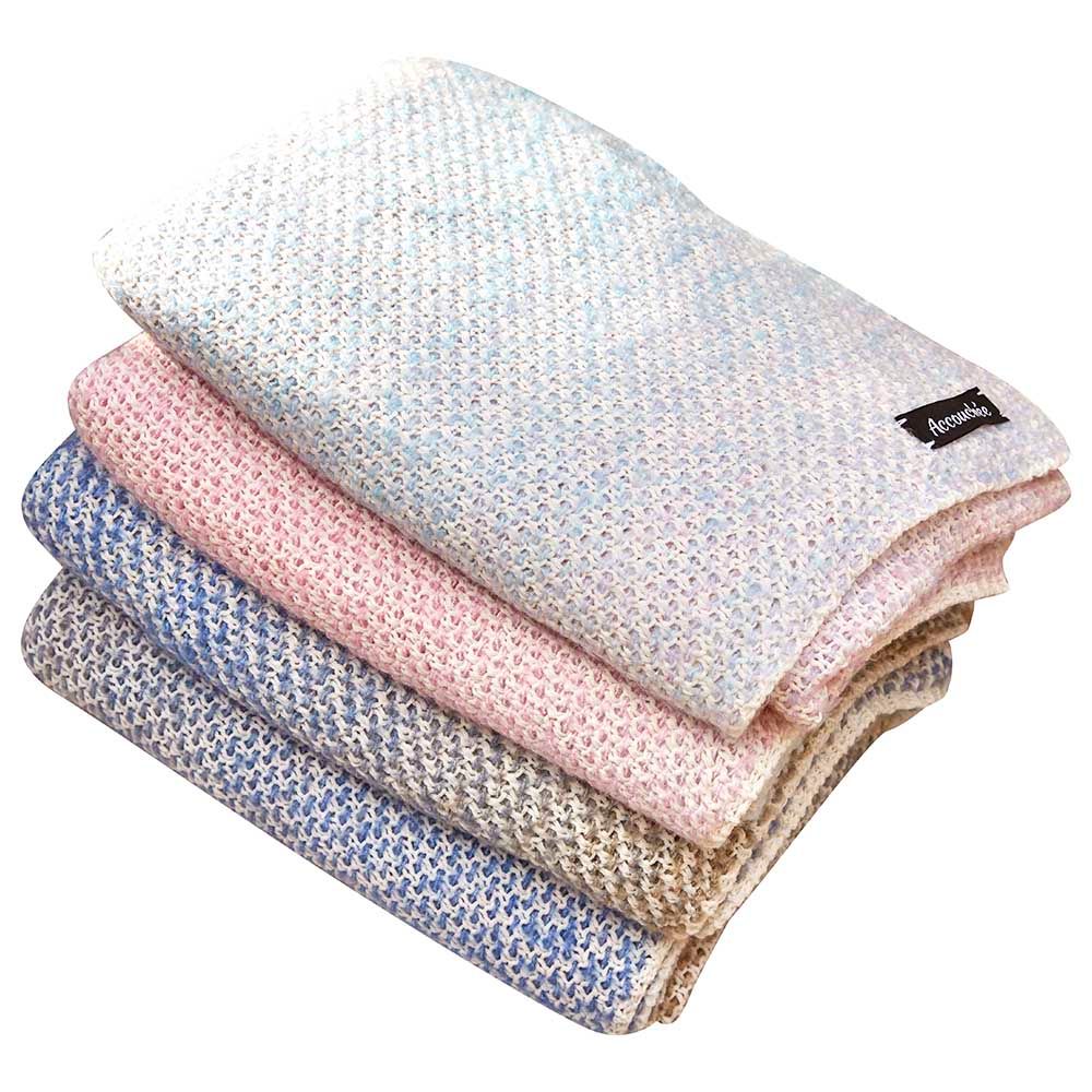 Accouchee - Cotton Knitted Baby Blanket 1pc - Pink & Blue