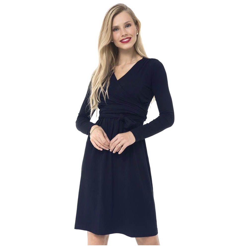 Accouchee - Drape Mom Friendly Dress - Navy Blue