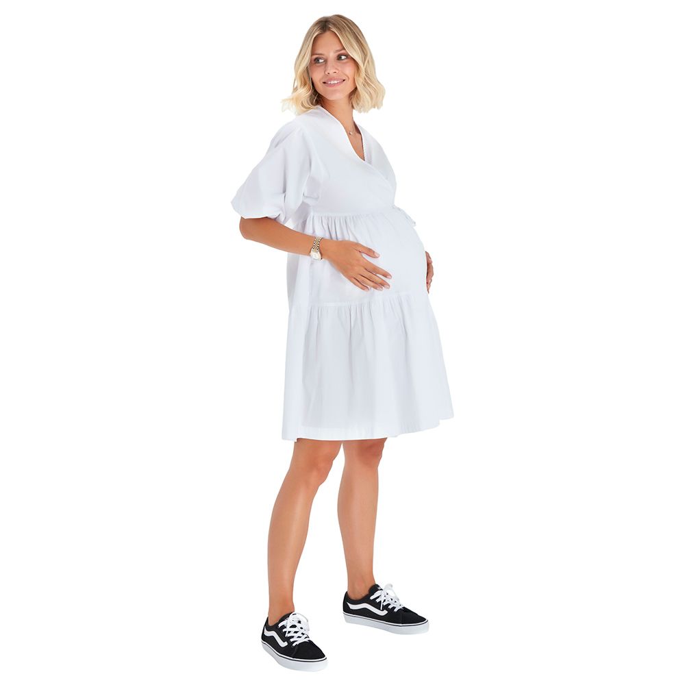 Accouchee - Waterfall Dress For Pregnancy/Nursing - White