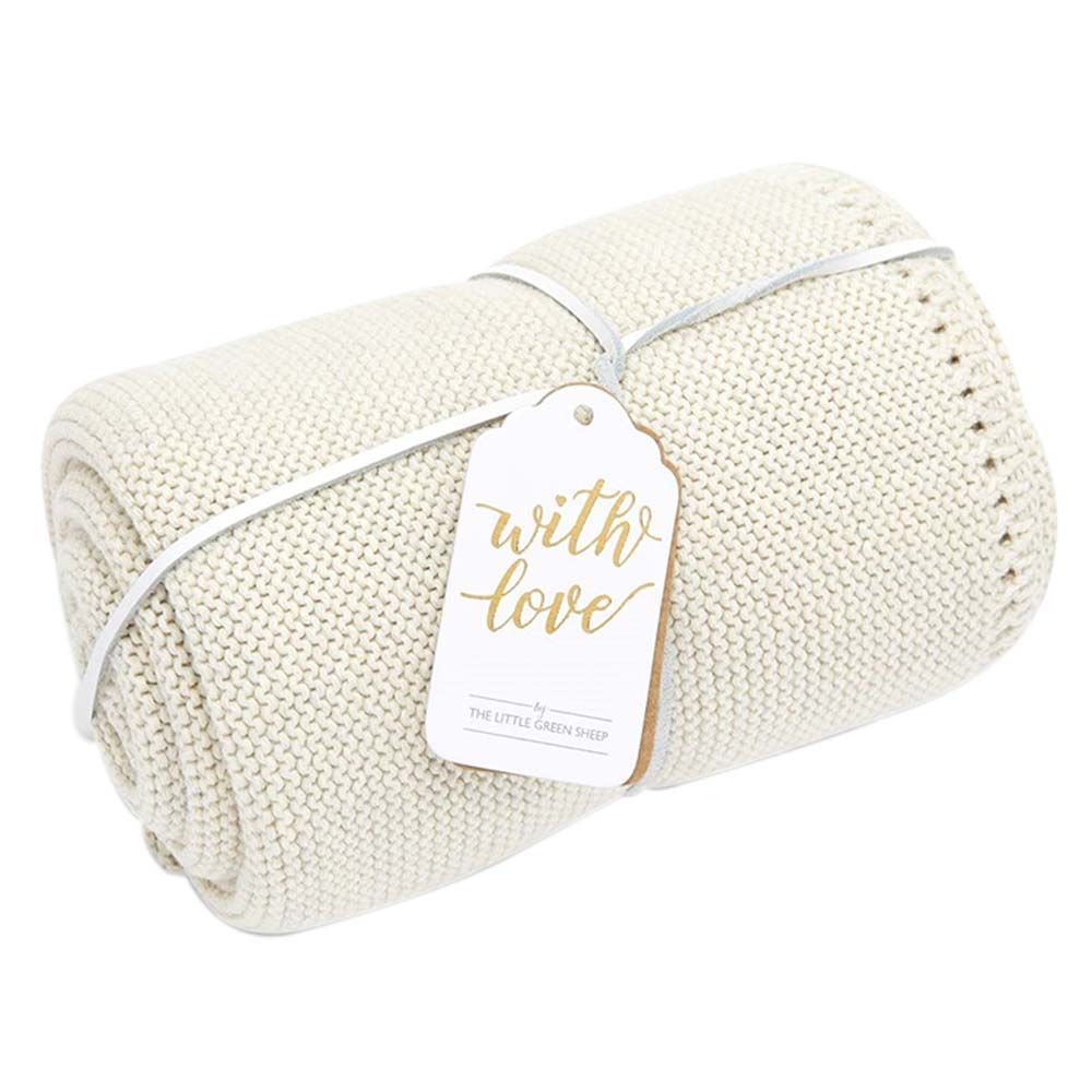 Organic Knitted Cellular Baby Blanket Linen - Beige