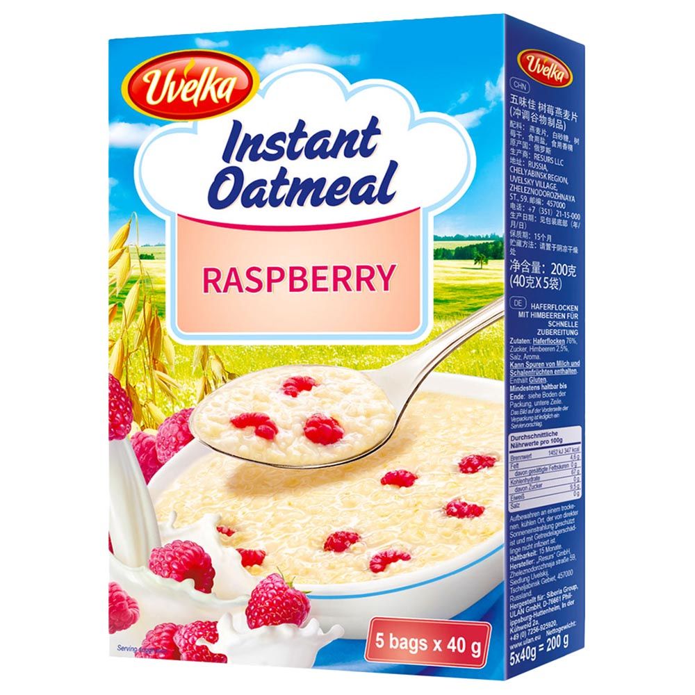 Uvelka - Instant Oatmeal Raspberry - Pack of 5 - 40g