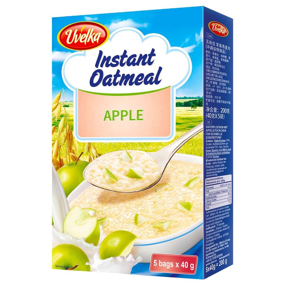 Uvelka - Instant Oatmeal Apple - Pack of 5 - 40g