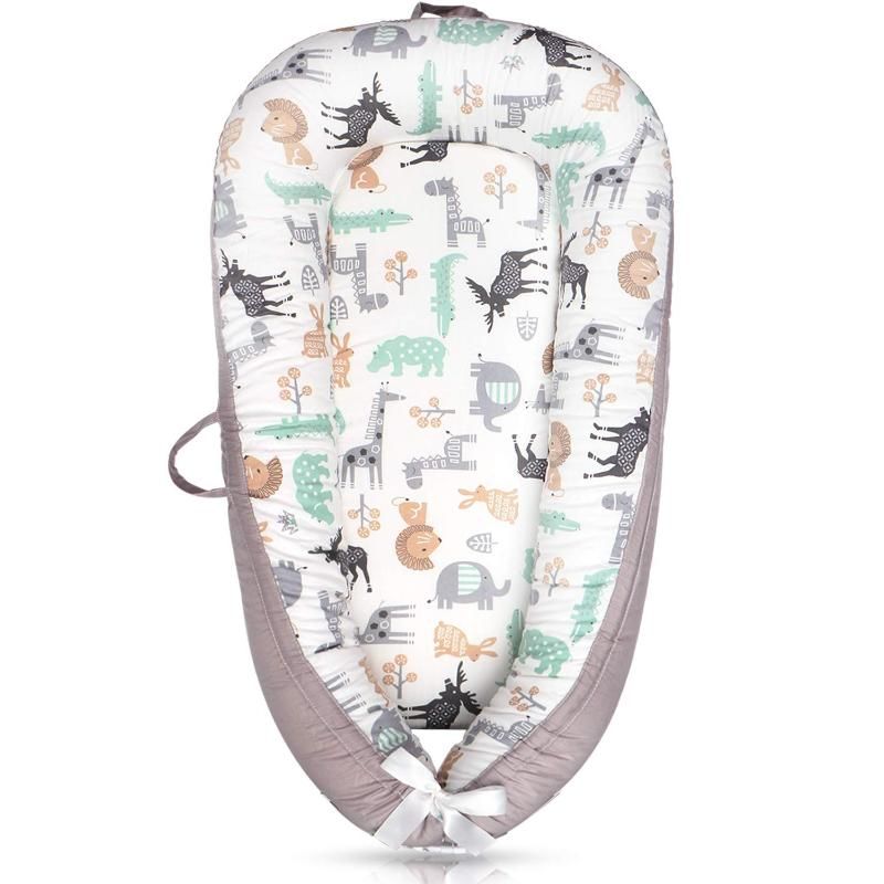 Little Story - Soft Breathable Newborn Lounger Bed - Jungle Grey