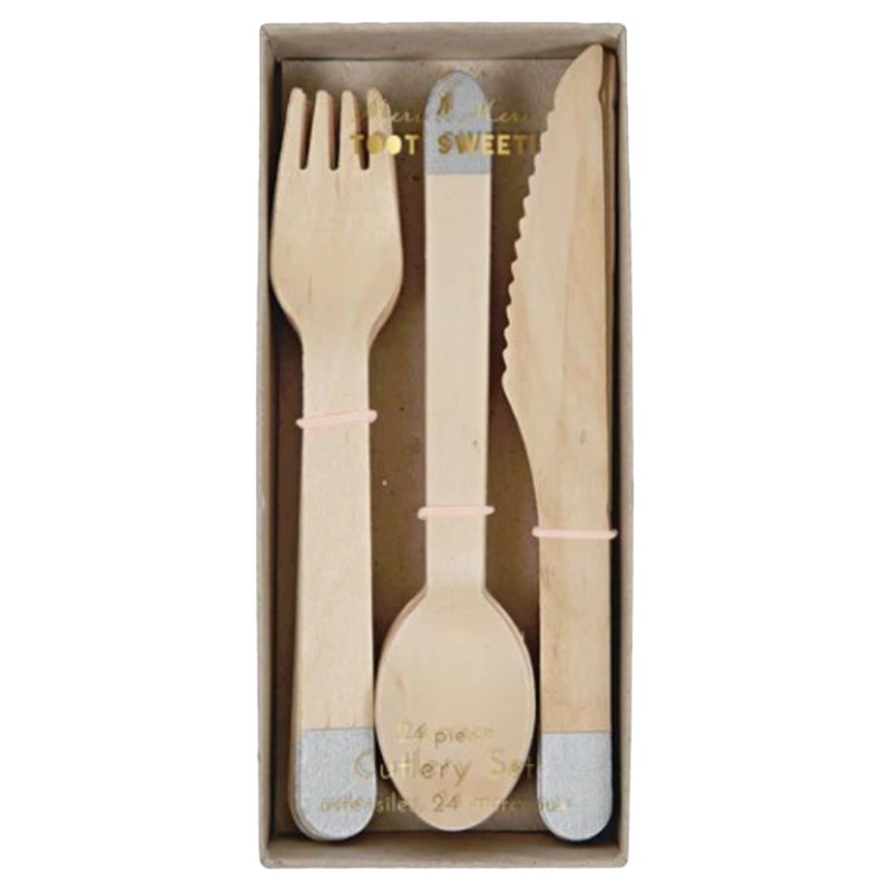 Meri Meri - Wooden Cutlery 24pc-Set - Silver