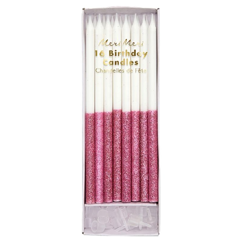 Meri Meri - Dark Pink Glitter Dipped Candles - 16 Pcs