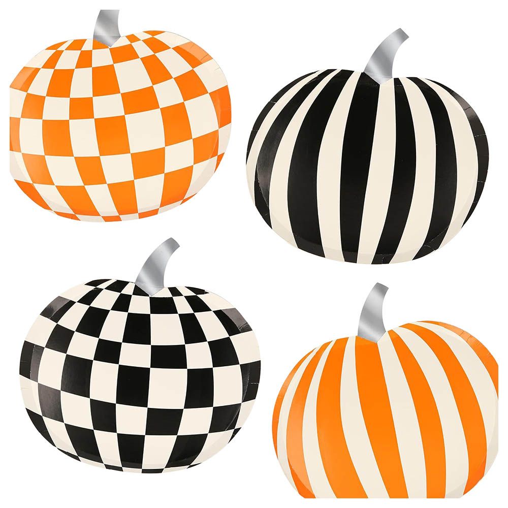 Meri Meri - Mod Pattern Pumpkin Plates - 8pcs - Orange/Black