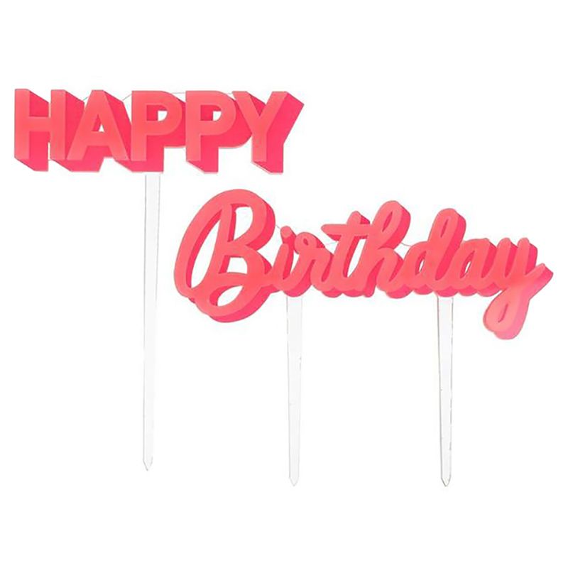 Meri Meri - Happy Birthday Acrylic Toppers Pack of 2 - Pink