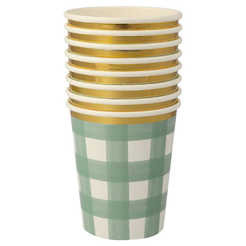 Meri Meri - Gingham Cups - Green - 8pcs